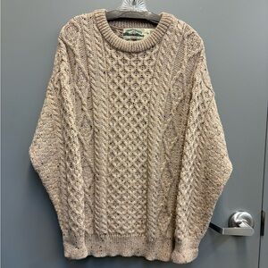 Aran Crafts Ireland 100% Wool Fisherman Cable Knit Sweater Beige L Rollneck